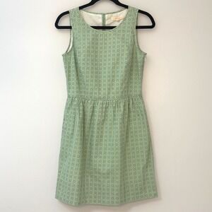 Brooks Brothers Green Geometric Print Fit &  Flare Dress w/ Pockets SZ 4